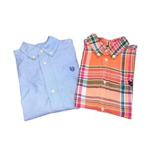 CHAPS Boys Button Down Shirt Bundle Size 7 Plaid Short Sleeve Blue Long Sleeve